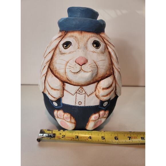 Bunny Rabbit Papier Mache Sculpture vHand-Crafted Lightweight‎ Blue White - Picture 5 of 9